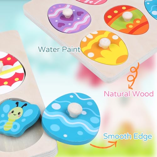 CCINEE Easter Wooden Peg Puzzles for Kids 6 Pcs Matching Egg Puzzle Montessori Educational Toys for Easter Basket Stuffers Party Favors Learning Activities - Thumbnail 5