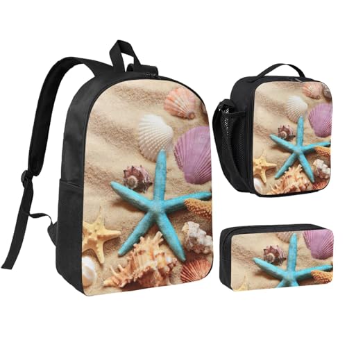Sac à dos 3 en 1 coquillage noir avec boîte déjeuner et trousse