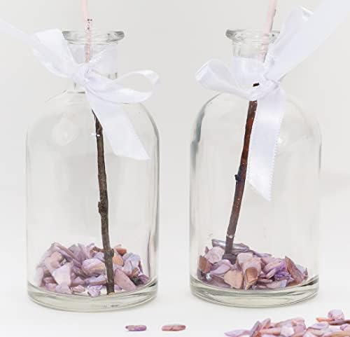 Casavetro 12 x Small Vase Set New-Bost Band Including Glass Bottles Clear Decorative Flower Vase Wedding (12 x Bowknot White)