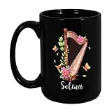 Personalized Harp Musical Instruments Black Coffee Mug 11oz 15oz, Harp Ceramic Mug Gifts For Men Wom