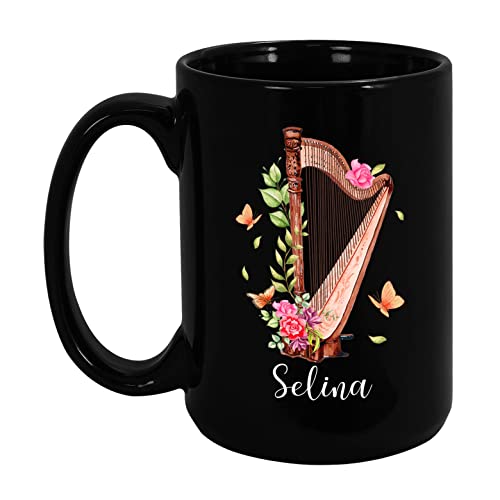 Personalized Harp Musical Instruments Black Coffee Mug 11Oz 15Oz, Harp Ceramic Mug Gifts For Men Women Harp Player, Custom Harpist Mug With Name, Harp Teacher Gift, Harpist Birthday Present Cup #TOP4
