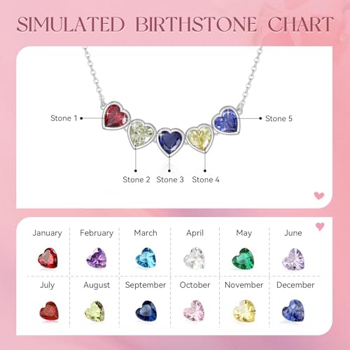 Personalized Birthstone Necklace for Women, 5A Cubic Zirconia Pandent Necklace for Wife Custom Birthstone Jewelry for Mother Daughter Jewelry for Christmas Birthday Mother Day Gift (5 Birthstones) — view 4