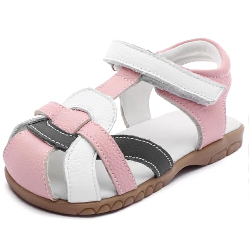 Image of Femizee Toddler Girls Leather Dress Sandals with Adjustable Strap | Toddler /Little Kids, Leather upper, Cushioned footbed, Hook-and-loop, Flexible Sole, Dressy summer occasions, Princess-style