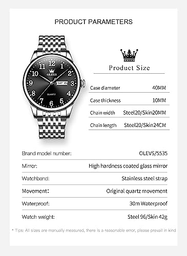 Image of OLEVS Mens Watch Stainless Steel Analog Quartz Watches for Men Day Date Easy Read Diamond Waterproof Dress Luxury Classic Casual Big Face Blue /Black /Gold /Silver Roman Arabic Numerals Men's Wrist Watch