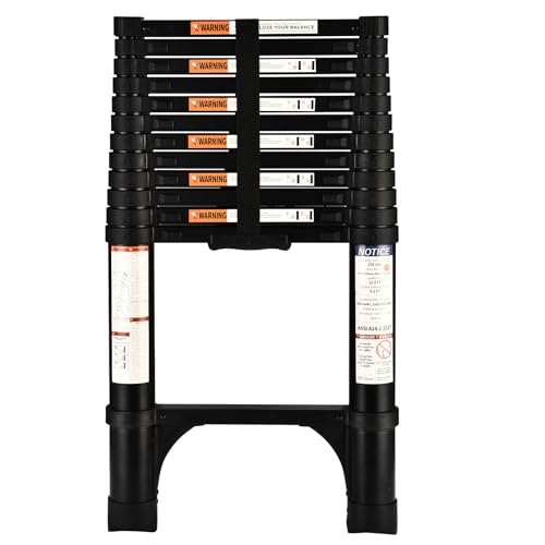 HBTower Telescopic Ladder with Non-Slip Feet, 3.8M/12.5FT Thickened High-Strength Aluminum Extendable ladders, Adjustable Height Collapsible Ladder for Caravans lofts, outdoors and Interiors,Black