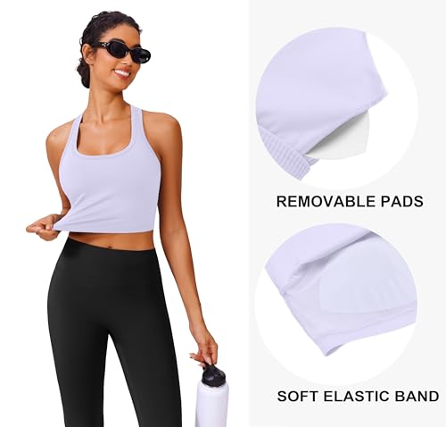 Image of PINSPARK Sports Bra Longline Racerback Tank Tops for Women Padded Workout Yoga Top