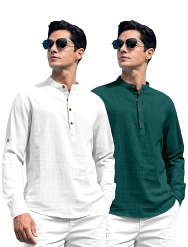 Image of ROYALSCOUT Combo of Men's Solid Cotton Blend Full Sleeve Straight Kurta Shirt (Pack of 2)