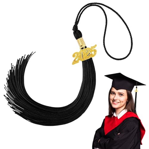 2025 Black Graduation Tassel: Class of 2025 Tassel for Graduation Cap 2025 Charm Cap Decorations Charm Ceremonies Accessories for Graduates - 1 PCS with Gold Date