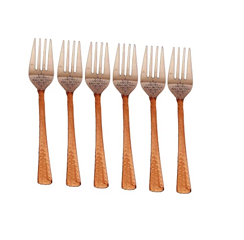 IndianArtVilla Steel Copper Desert Fork, Flatware, Tableware Home Hotel Restaurant, Length 7″ Inch, Set of 6
