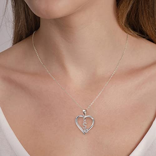 Heart Initial Necklaces For Girls, S925 Sterling Silver Heart Initial M Necklaces For Teen Girls Gifts Letter Necklace For Girls Little Girls Kids Necklace For Girls Silver Heart Jewelry For Girls #TOP4