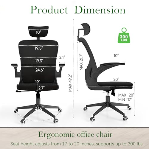 Image of Office Chair (06Black, Chair) | 360 Swivel Adjustable Lumbar Support & Flip-Up Armrests capacity 300 lbs capacity