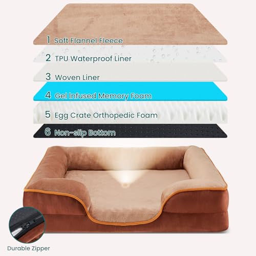 Image of NEWBULIG Orthopedic Dog Beds, Extra Large Sized Dog Couch Beds with Anti-Slip, Foam Sofa for Indoor Cats, Soft Fluffy Surface, 42x32 Inch, Brown