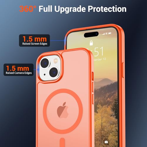 Image of SUPFINE Magnetic for iPhone 15 Case (Compatible with MagSafe) (Military Grade Drop Protection) Slim Translucent Matte Shockproof with Anti-Fingerprint Phone Case, Orange