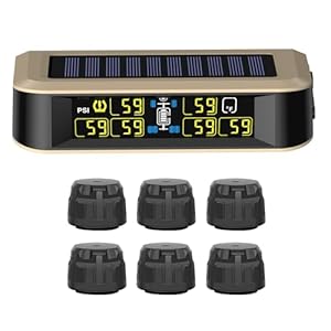 B-Qtech Tire Pressure Monitoring System Solar RV TPMS, 4/6 Wheel Mode Switching, Tire Pressure Monitor (0~199PSI) with 6 Sensors 5 Alarm Modes Real-time Monitoring Pressure and Temperature