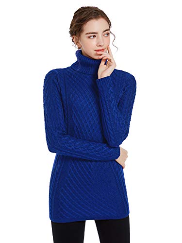 Image of v28 Women's Cotton Turtle Cowl Neck Aran Fishermen Fair Isle Cable Knit Sweater
