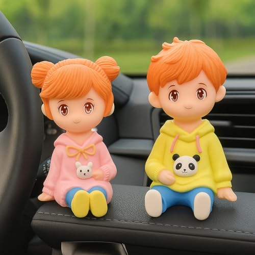 Image of Cute Cartoon Couple Car Dashboard Accessories | Plastic Action Figure Ornament with Balloon | Interior Dashboard Decoration for Car, Home, Office (8 x 4 cm) (Model 2)