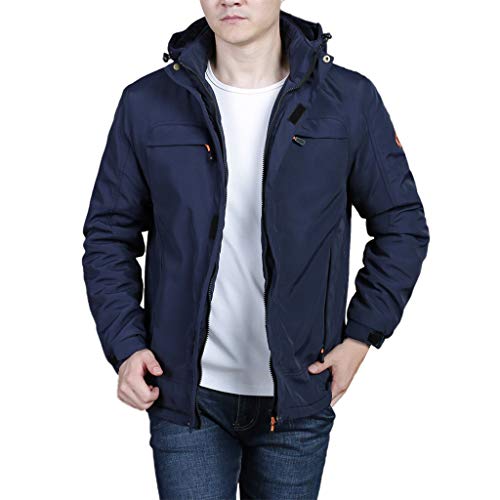 Men Jacket Windproof Plus Velvet Winter Warm Hooded Outdoor Mountaineering Sportswear Dark Blue
