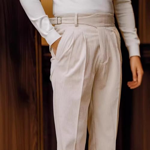 Mens Corduroy Pants Casual Pleated Dress Pants Stretch Trousers Slacks2