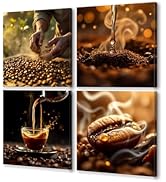 Kitchen Wall Art Coffee Pictures Wall Decor Coffee Decor Canvas Prints 4 Panel Modern Artwork for...