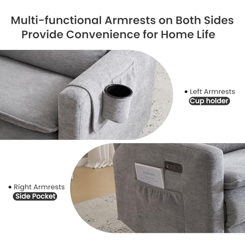Image of Oversized Swivel Rocker Recliner with Lumbar Cushion, Power Recliner Nursery Chair with Adjustable Headrest, Nursery Glider for Living Room, Grey
