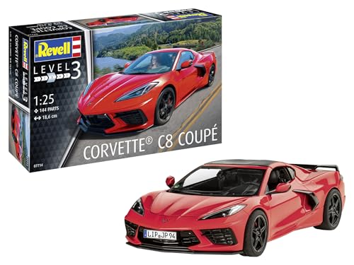 Revell Modellbausatz I Corvette C8 Coupé I Detailreicher Level 3 Auto Bausatz I 100 Teile I Maßstab 1:25 I für Kinder und Erwachsene ab 10 Jahren