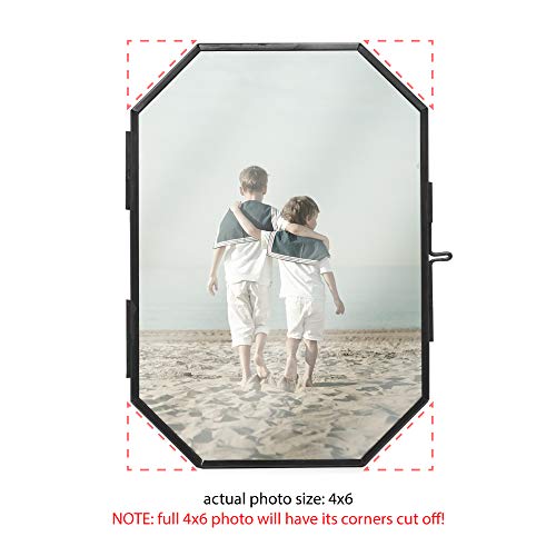 Isaac Jacobs 4X6 Vintage Style Octagon Brass & Glass, Metal Floating Picture Frame With Locket Closure (Vertical), Tabletop Display, (Fits Up To A Cutout 4” X 6” - See Image) #TOP1