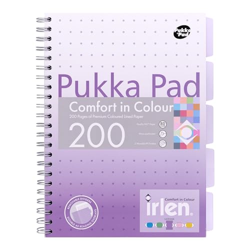 Pukka Pad Irlen A4 Project Book 3-Pack – 200 Pages, 100 Sheets of 80GSM Lined & Coloured Paper & 5 Repositionable Dividers – Designed for Visual Perception Difficulties – FSC Certified – Lavender