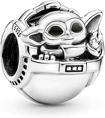 BellestoryBaby Yoda Charm Sterling Silver Black Enamel The Child Alien Bead Jewelry for Women Bracelet Necklcace