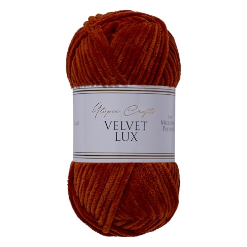 Utopia Crafts Velvet Lux Chenille Super Soft Chunky Yarn for Knitting and Crochet, 100g - 110m (Dark Orange)