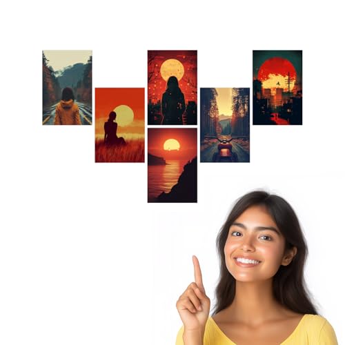 Image of SiddArtify Sunset Silhouette Wall Art Poster Print Set - Modern Landscape Decor for Living Room Bedroom Office - Set of 2-4x6 Inch - Board (Pack of 6) - Sticker (Pack of 6)
