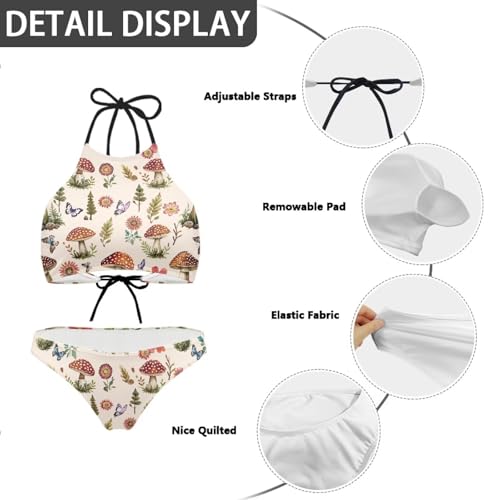 Womens Bathing Suit Two Piece Swimsuit High Neck Halter Back Tie Casual Beach Bikini Set2