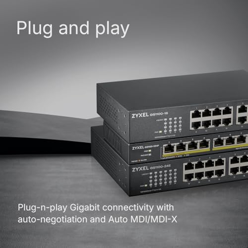 Image of Zyxel 16 Port Network Switch | Unmanaged Gigabit Ethernet Splitter | 16x GbE Ports | Fanless Design | Plug and Play Easy Installation | Wall and Rack Mounting Kits Included | GS1100-16v3