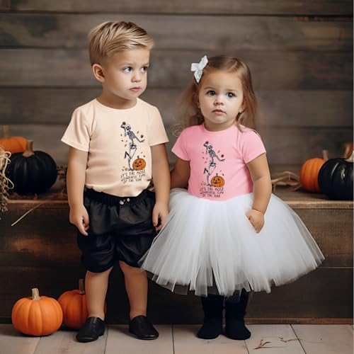 Toddler Kid Girls Halloween T-Shirt Dancing Skeleton Pumpkin Graphic Tee Shirt Short Sleeve Spooky Season Fall Tops4