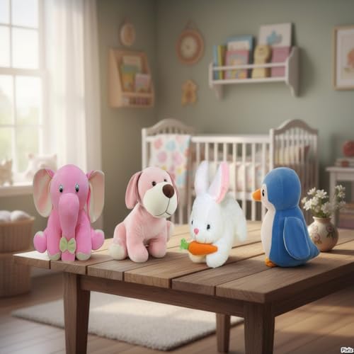 Image of Pack of 4 Soft Toys Combo - Appu Elephant, Penguin, Rabbit & Pink Dog | Cute Plush Stuffed Animal Toys for Kids, Babies | Soft Cuddly Gift Set