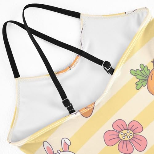 Girls One Piece Swimsuits Bunny with Carrot on Striped Sport Halter Swimwear Beach Bathing Suit, 5-6T4