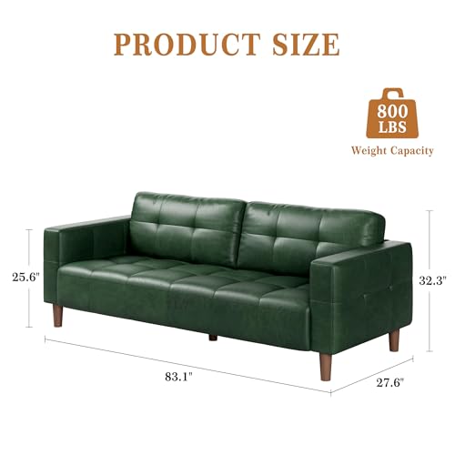 Image of IDEALHOUSE 83 inch Green Faux Leather Couch, 3 Seater Sofa Couches