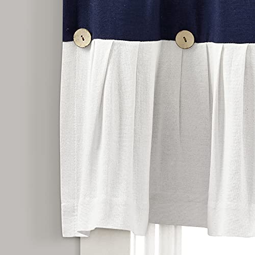Lush Decor Linen Button Farmhouse Valance, 52" W x 18" L, Navy & White - Rustic Kitchen Valance With Coconut Husk Button Detail - Image 4