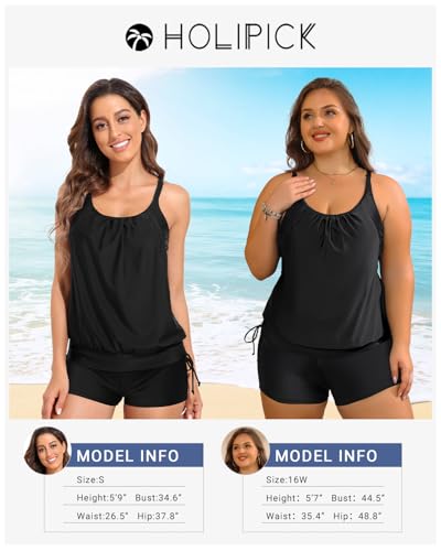 Image of Holipick Blouson Tankini Swimsuits for Women - Two Piece Tummy Control Bathing Suit with Shorts Modest Swimwear