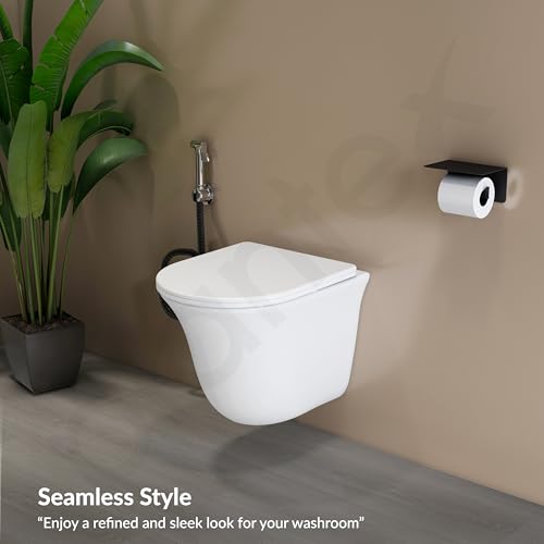 Image of Plantex Imported Ceramic Western Commode /Wall Hung Western Toilet /Rimless Washdown Commode for Bathroom with Soft Close Toilet Seat Cover - P Trap Outlet (1161 - Matt White)