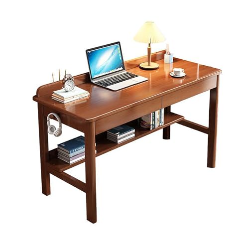 SXZenSpace Escritorio de Madera Maciza con cajones y Estante de Almacenamiento para Oficina y hogar, Mesa de Ordenador Moderna con Gancho, estación de Trabajo para PC en Espacios pequeños (12
