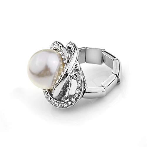 Nicole Miller New York Silvertone Adjustable Stretch Fashion Ring With Twisted Top White Pearl #TOP2