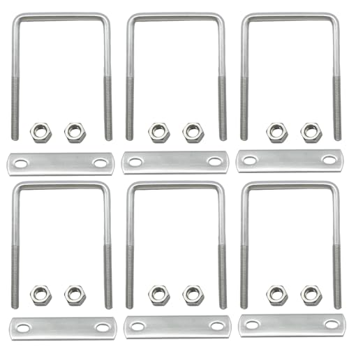 Image of VIKKSAER 6 Pcs Square U-Bolts, 2 inch /50mm Inner Width 304 Stainless Steel U Bolts, Square U Shaped Bolts with Frame Plates for Trailer Ski Boat Sailboat