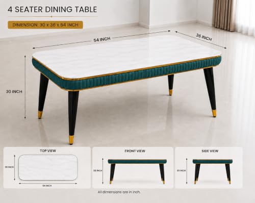 Image of WOODEN SPACE Majestic 4 Seater Wooden Dining Table Set | Urban Marble Top Dining Table with Chairs for Dining Room & Kitchen (Modern Classic Printed Sea Blue) (54 x 36 x 30 inch)