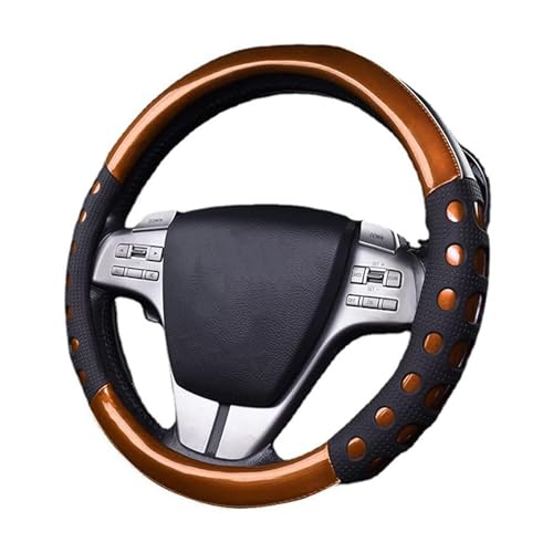 Image of NIKAVI Fashion Steering Wheel Cover - Brown Color | Size - Small | Diameter 36 cm | D-Type | Car Steering Wheel Protector, Anti-Slip, Stylish Leather Finish Grip Cover for Flat Bottom Wheels