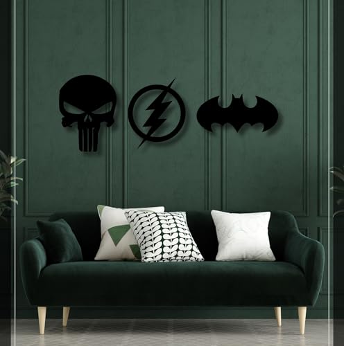 Image of TWIGGY Superhero 6mm MDF Wooden Wall Decor Set for Home, Office, or Gaming Room, Gift, Anime (pack of 3 | The Batman,Punisher,Flash)