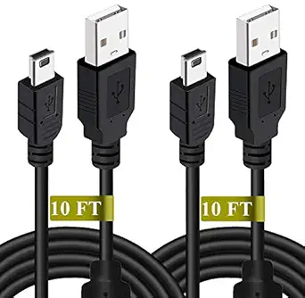 2 Pack 10ft PS3 Controller Charger Cable - Magnetic Ring Mini USB Data Charging Cord for PS Move Playstation 3 Wireless Controller, TI84 Plus CE, Digital Camera