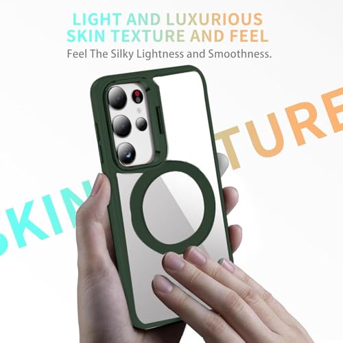 Image of VONZEE Compatible for Samsung S25 Ultra 5G Case, with Wireless Charging, (Not Compatible with Magsafe) Protective Case, Built-in Stash Stand Phone Case, Scratch-Resistant Back Cover, | Green