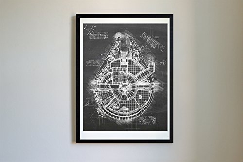 DolanPaperCo 108 StarWars Millenium Falcon Art Print, da Vinci Sketch – Unframed – Multiple Size/Color Options (16x20, Blackboard)