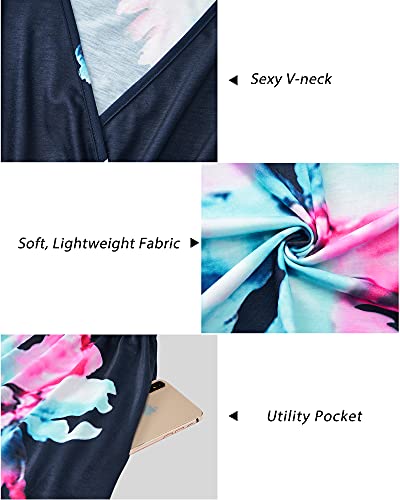 Image of Newshows Women's Pockets Wrap V Neck Floral Summer Vacation Casual Sundress | Wrinkle Free, Stretchy, Summer Beach Floral Sundress 2026, Casual Dress for Vacation, Guaduation, Side Pockets, A-line