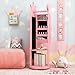Costzon Kids Jewelry Armoire, 360° Swivel Jewelry Cabinet with Full Length Mirror & Garment Rack, Kids Vanity Dress Up Mirror with Jewelry Storage, 44” Standing Jewelry Organizer for Girls (Pink)
